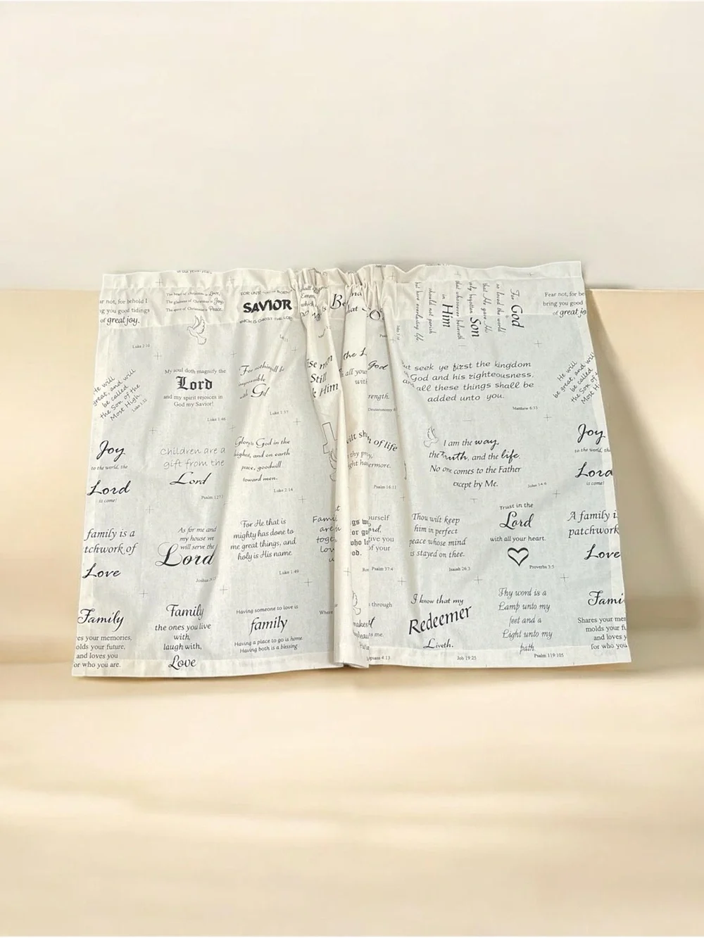 Cream  bible Text-Print Cafe Curtain Panel 45 wide x 24 length one panel